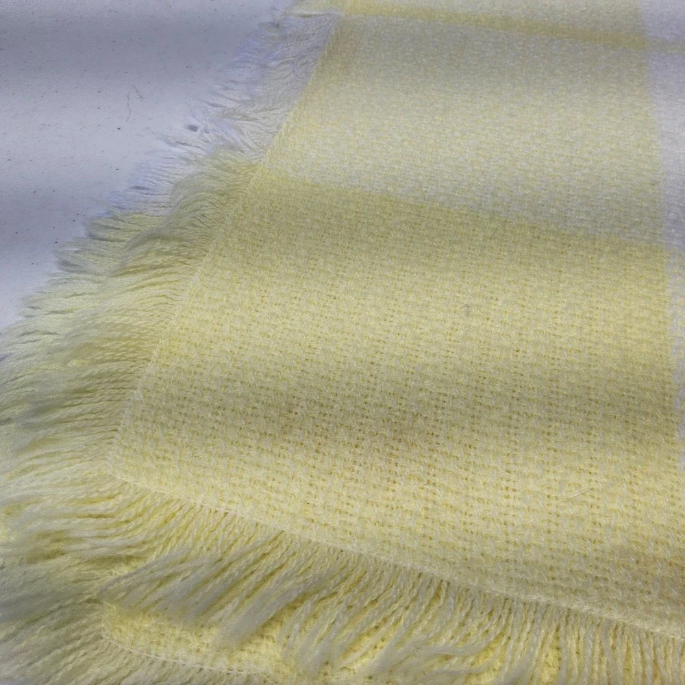 The Three Weavers Butterfly Plaid Baby‎ Blanket Yellow Fringed Embroidered
